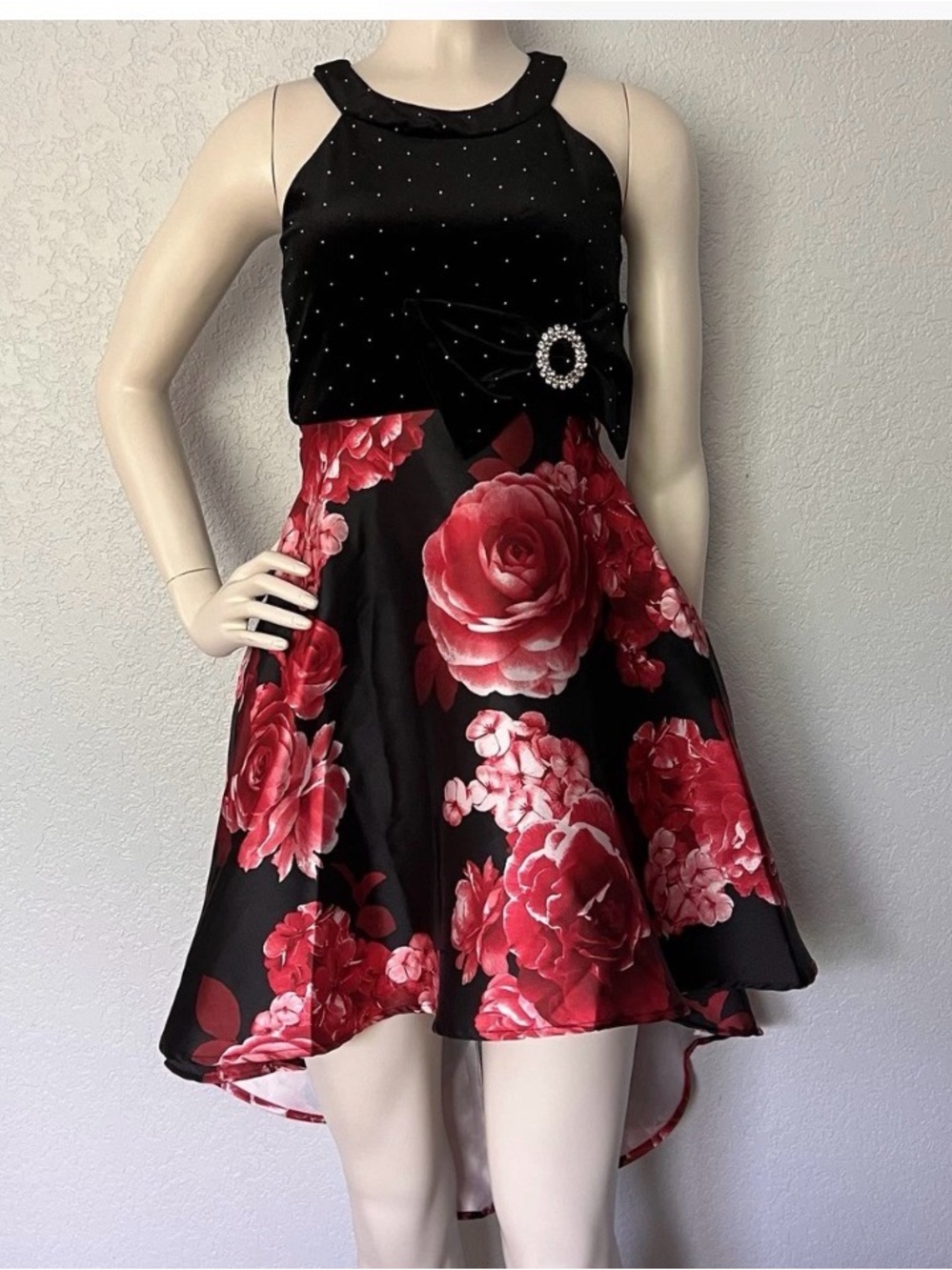 Speechless Black Dress girl size 10 with Red Rose Floral high-low